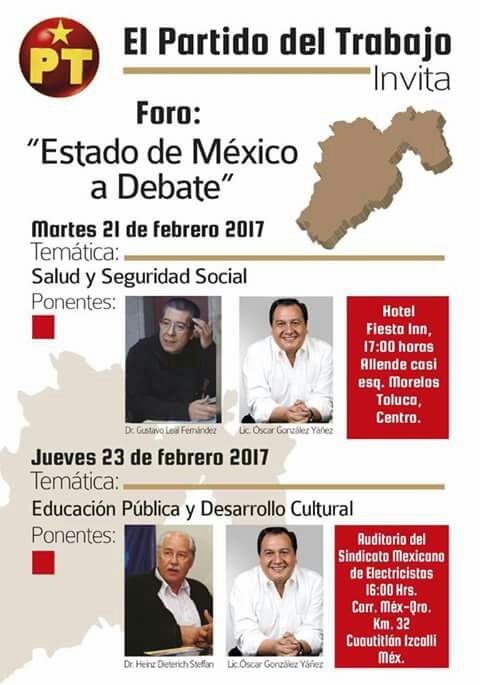 Realizará el PT-Edomex Foro “Estado de México a Debate”