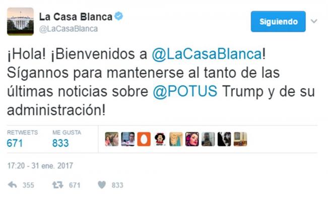 La Casa Blanca regresa a Twitter en español