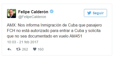 Prohíben la entrada a Felipe Calderón a Cuba