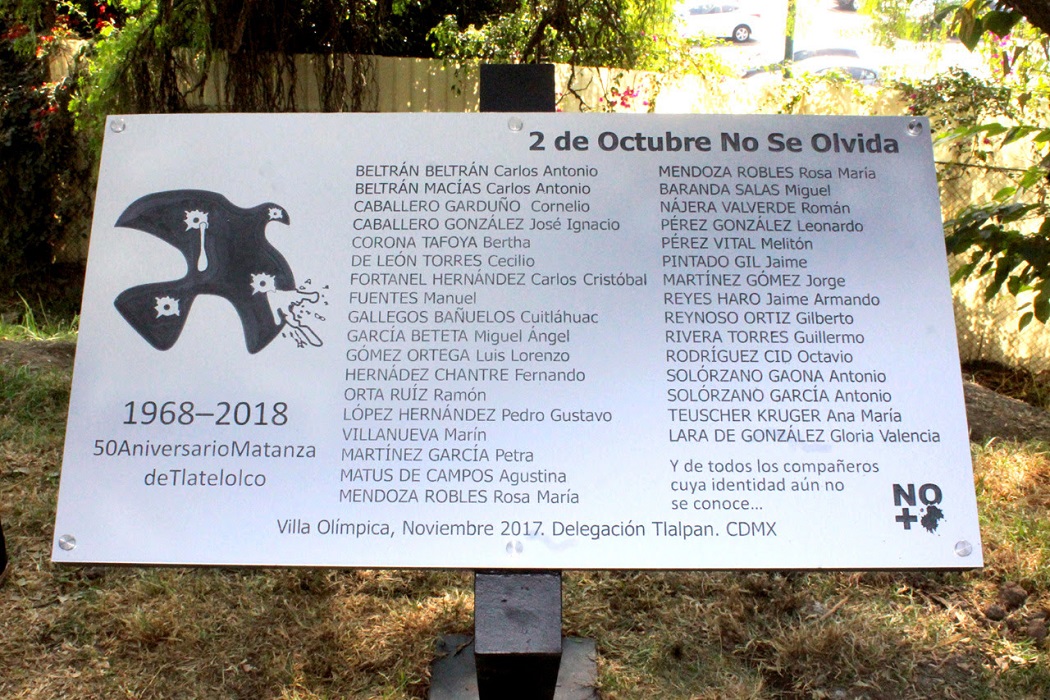 Inaugura Tlalpan memorial por matanza de estudiantes del 68