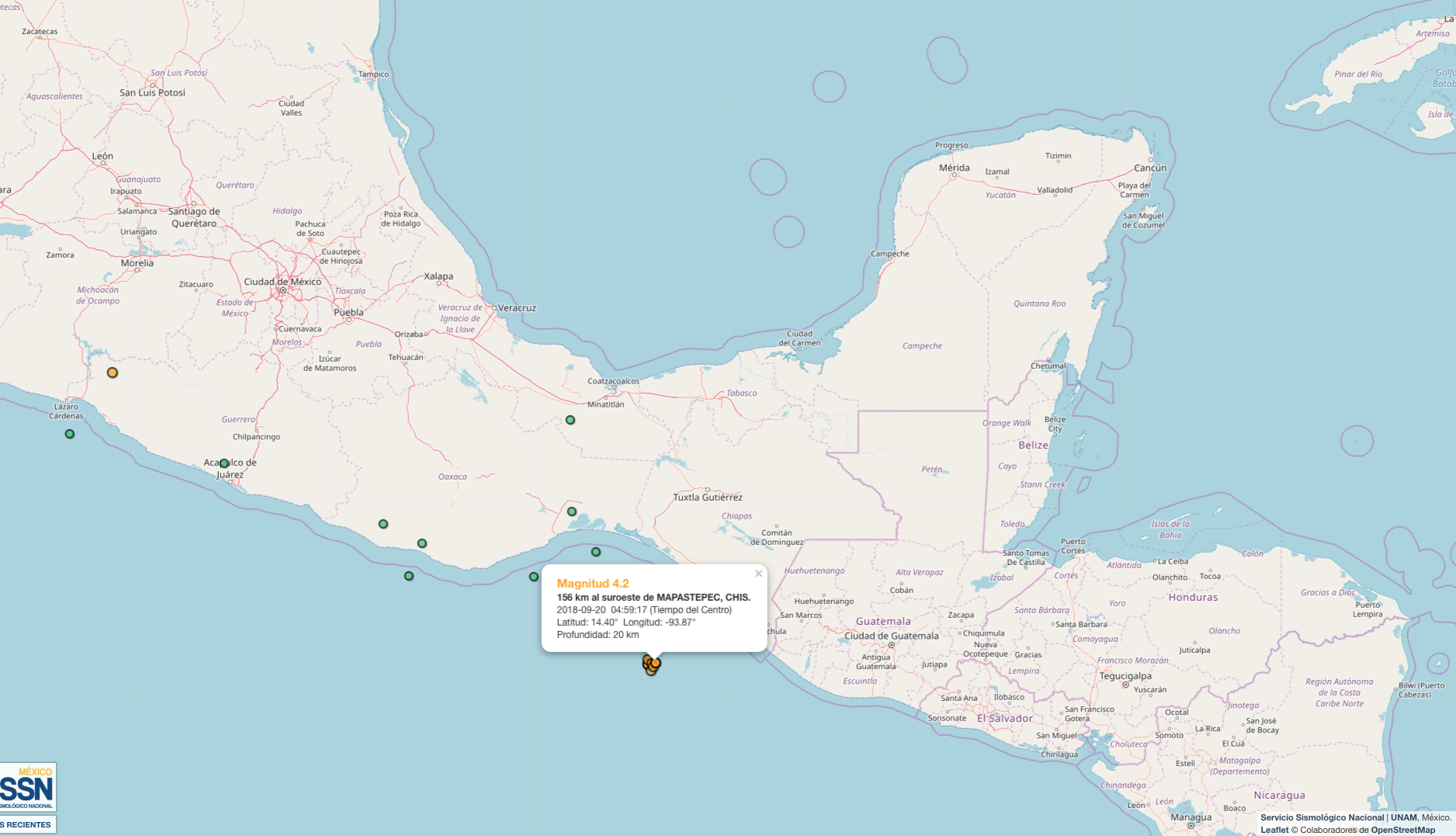 Sismológico Nacional registra 6 sismos en Chiapas