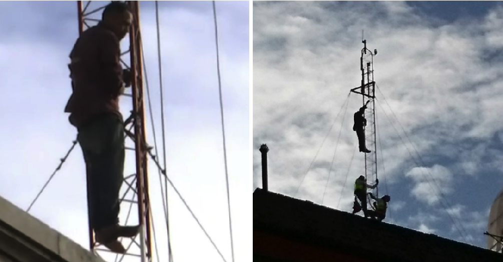 Hombre sube a antena en edificio del Centro de la CDMX