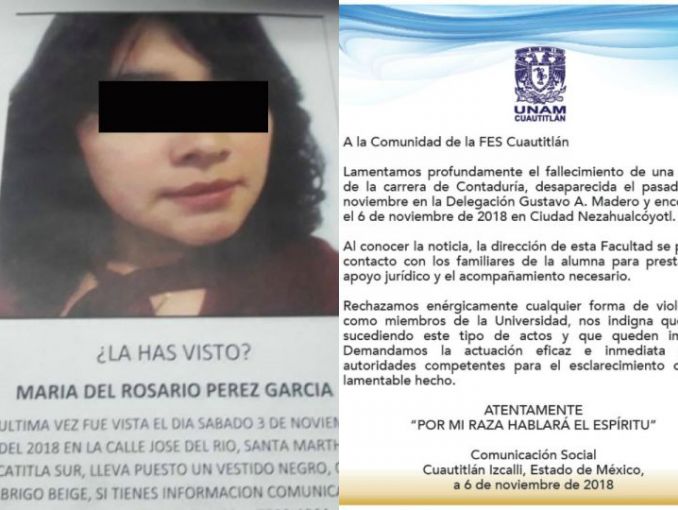 Estudiante de la UNAM desaparece en CDMX y aparece muerta en Edomex