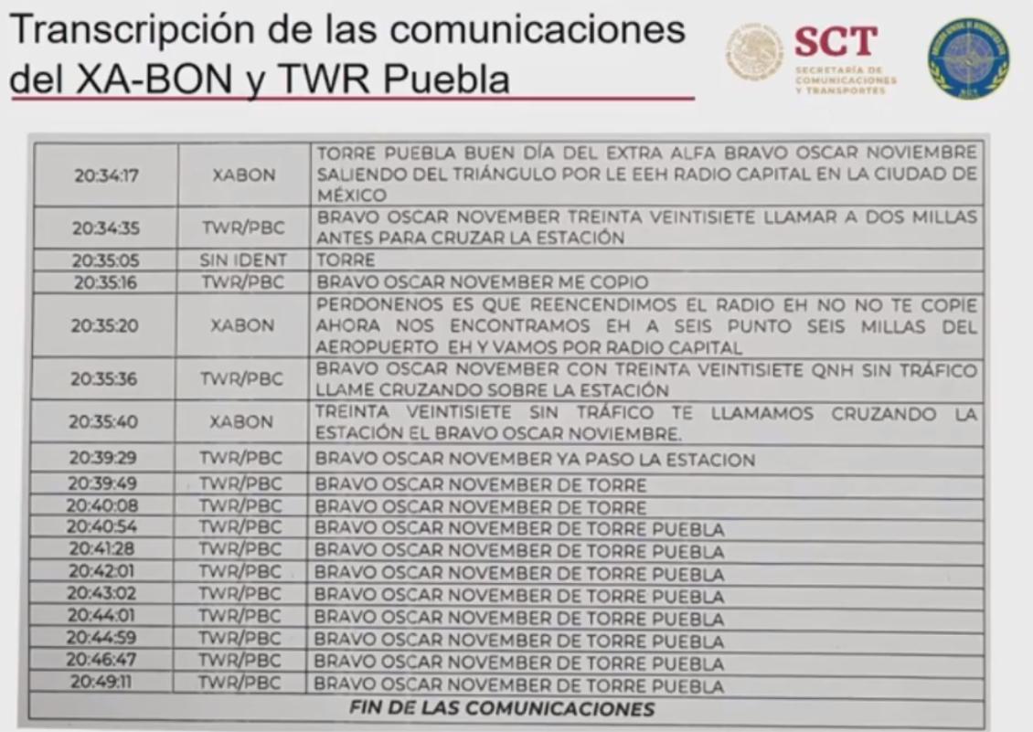 SCT revela audios del helicóptero donde viajaba Martha Érika Alonso