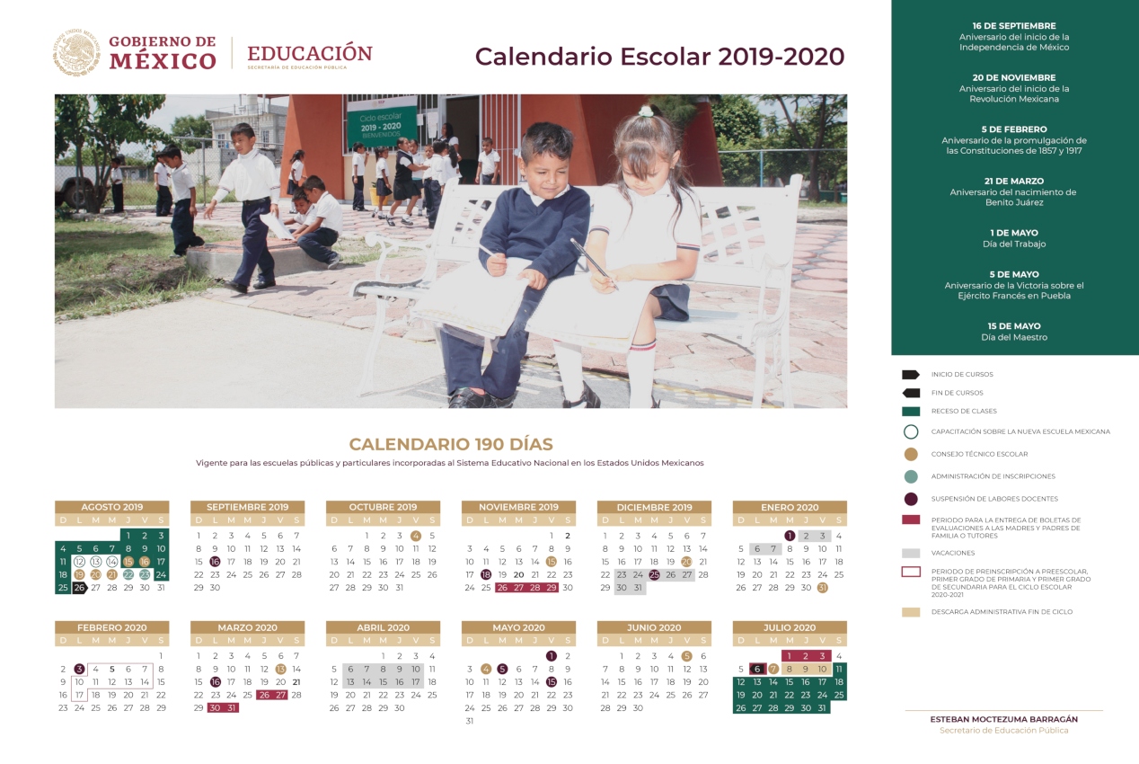 Presenta SEP el calendario escolar de 190 días para el ciclo escolar 2019-2020