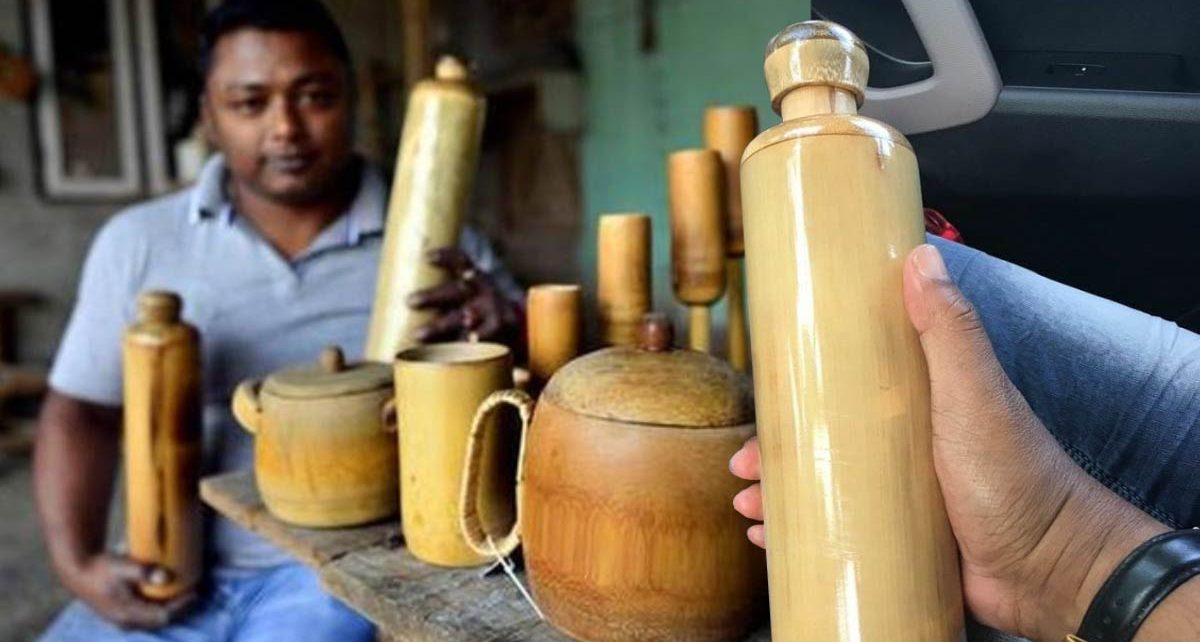 Botellas de bambú de la India.