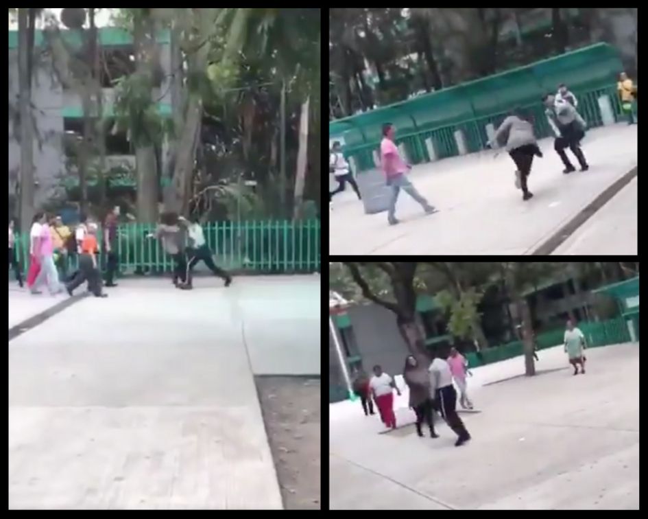 Mujeres golpean con cinturón a guardia de seguridad de Bachilleres; él se defiende a golpes
