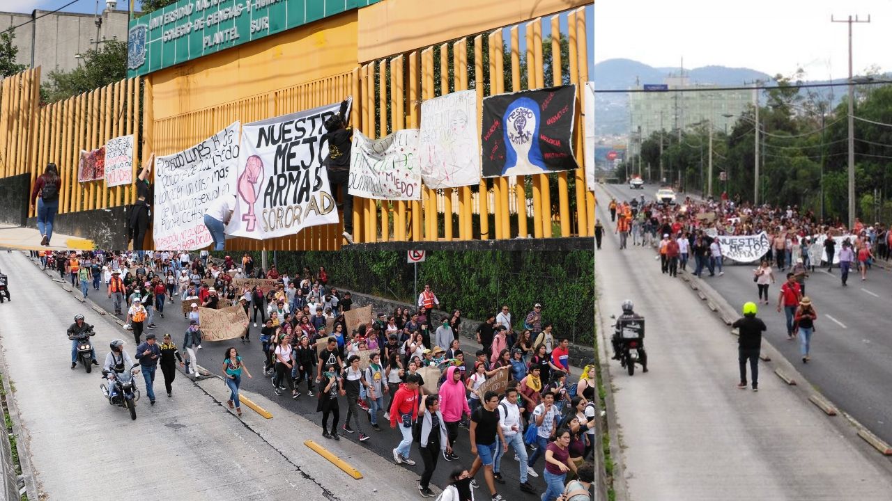 Alumnos del CCH Sur marchan a Rectoría tras denuncia de abuso sexual