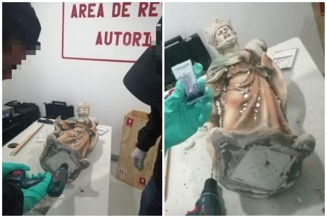 FGR asegura figuras religiosas hechas de metanfetamina en el AICM