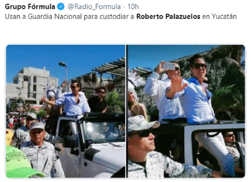 Guardia Nacional escolta a Roberto Palazuelos en carnaval de Progreso, Yucatán