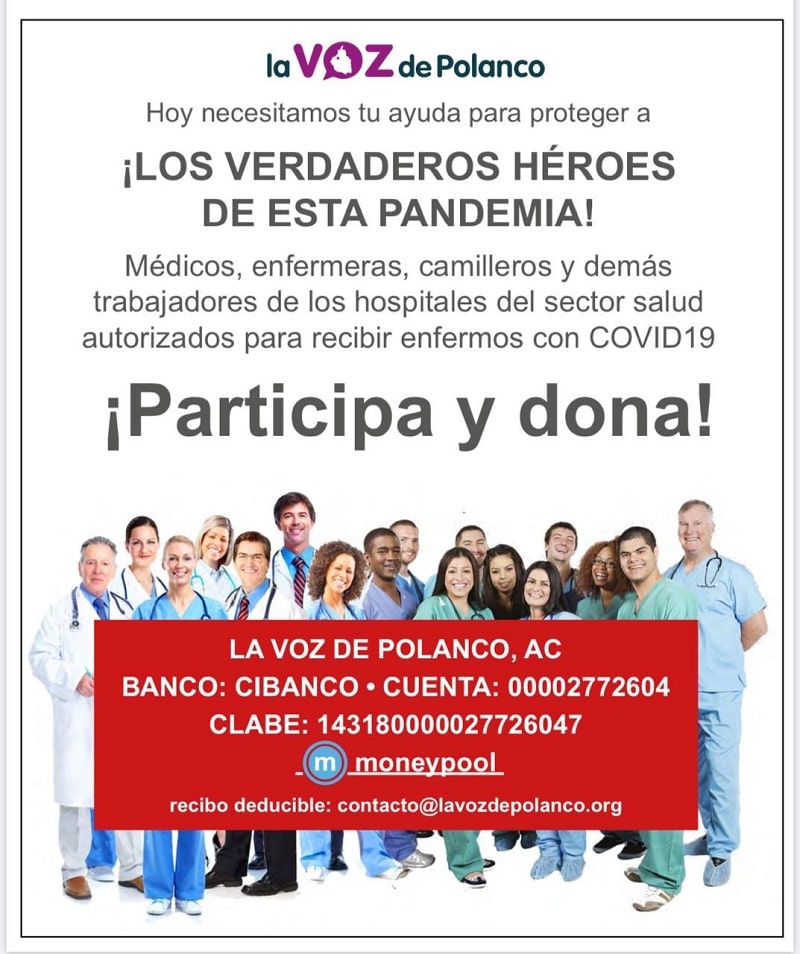 Llama La Voz de Polanco a donar en beneficio de personal médico que atiende pandemia de COVID-19