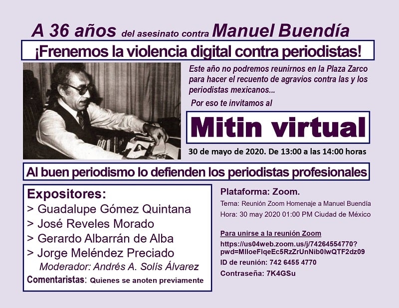 Convoca a mitin virtual en memoria de Manuel Buendía