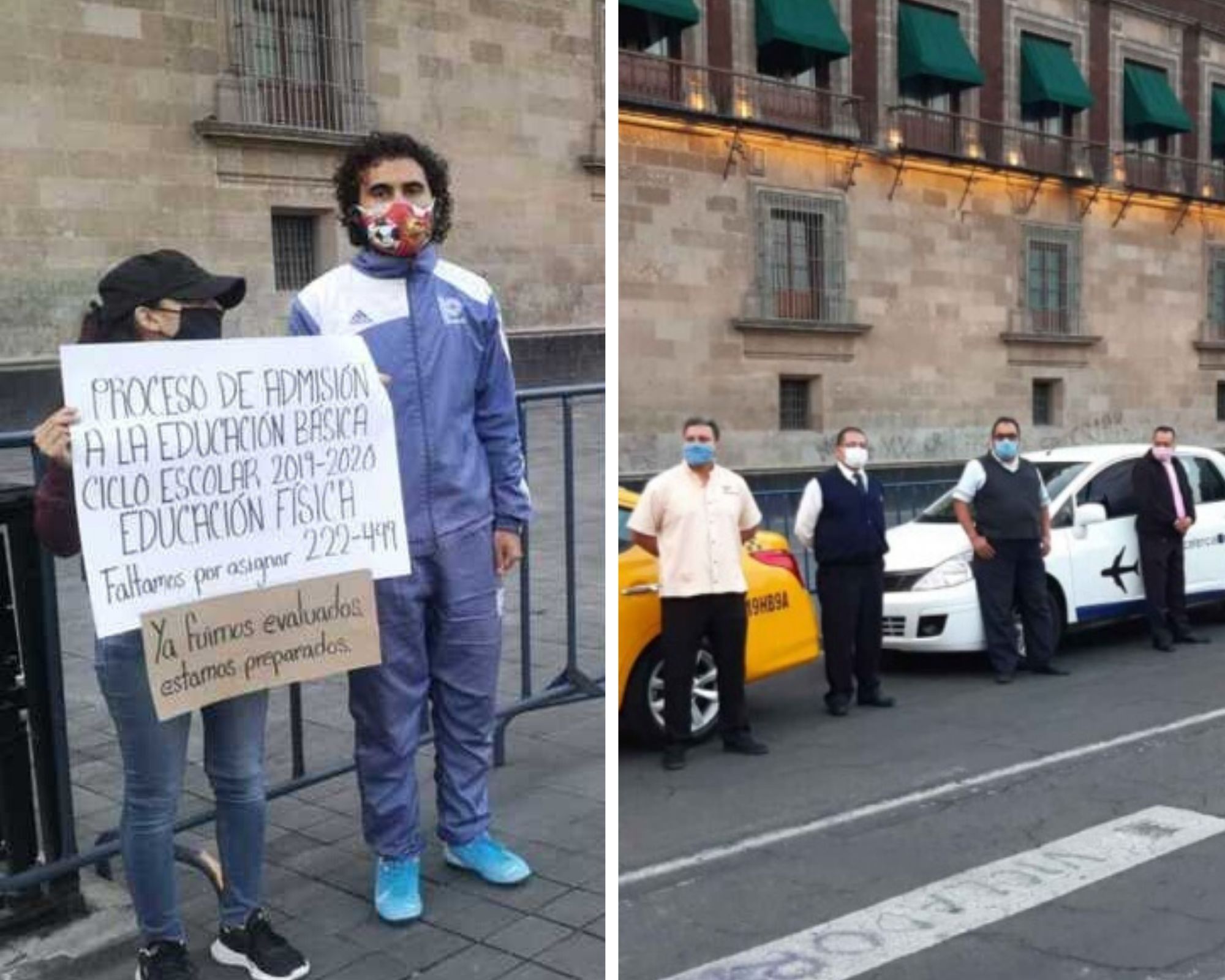 Taxistas del AICM y maestros se manifiestan en Palacio Nacional