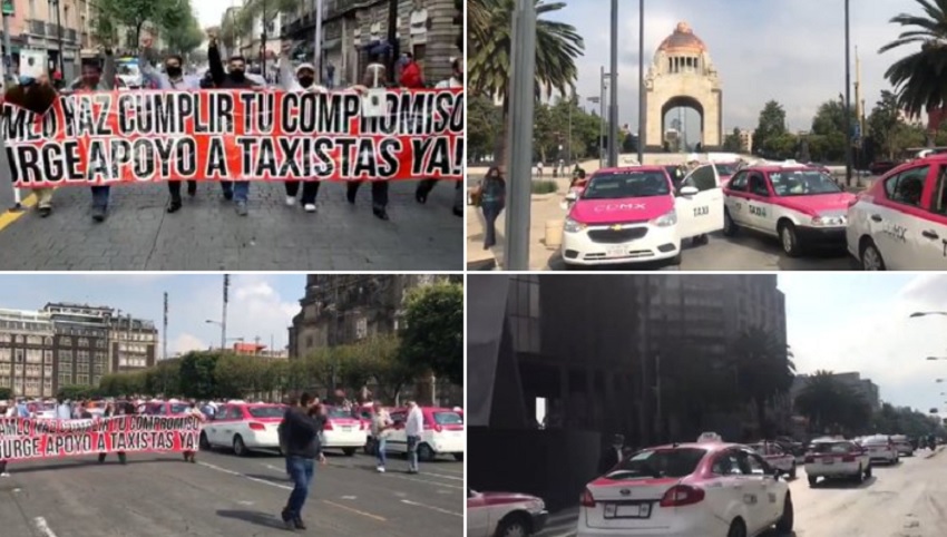 Taxistas protestan en el Zócalo; exigen apoyos gubernamentales
