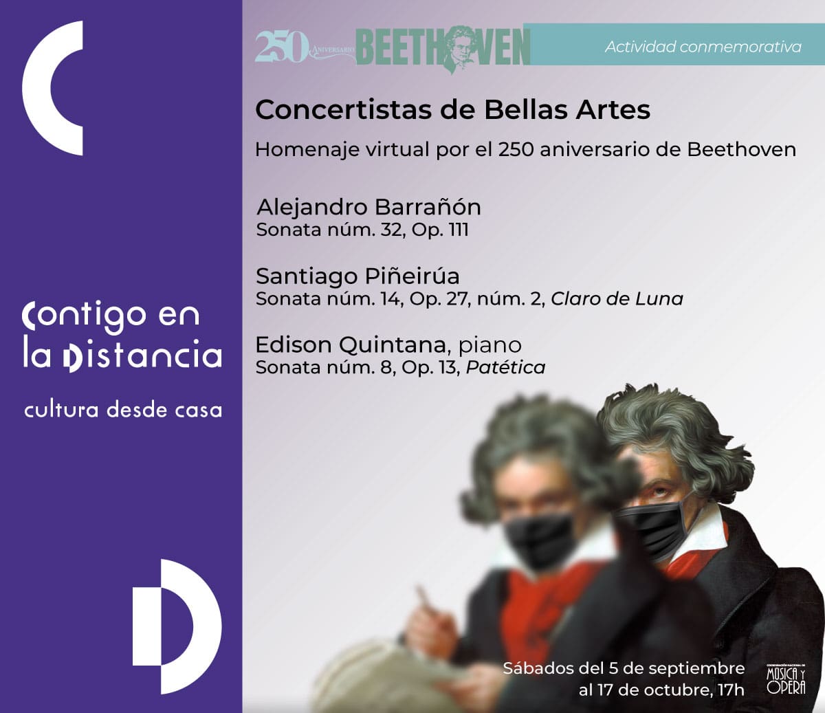 Concertistas de Bellas Artes rememoran el 250 aniversario del natalicio de Beethoven con recitales virtuales