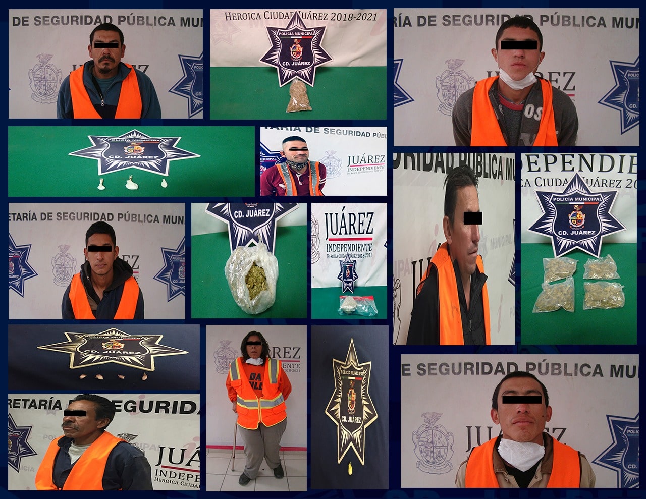 Agentes municipales de Ciudad Juárez, en diferentes intervenciones detienen a nueve presuntos narcomenudistas