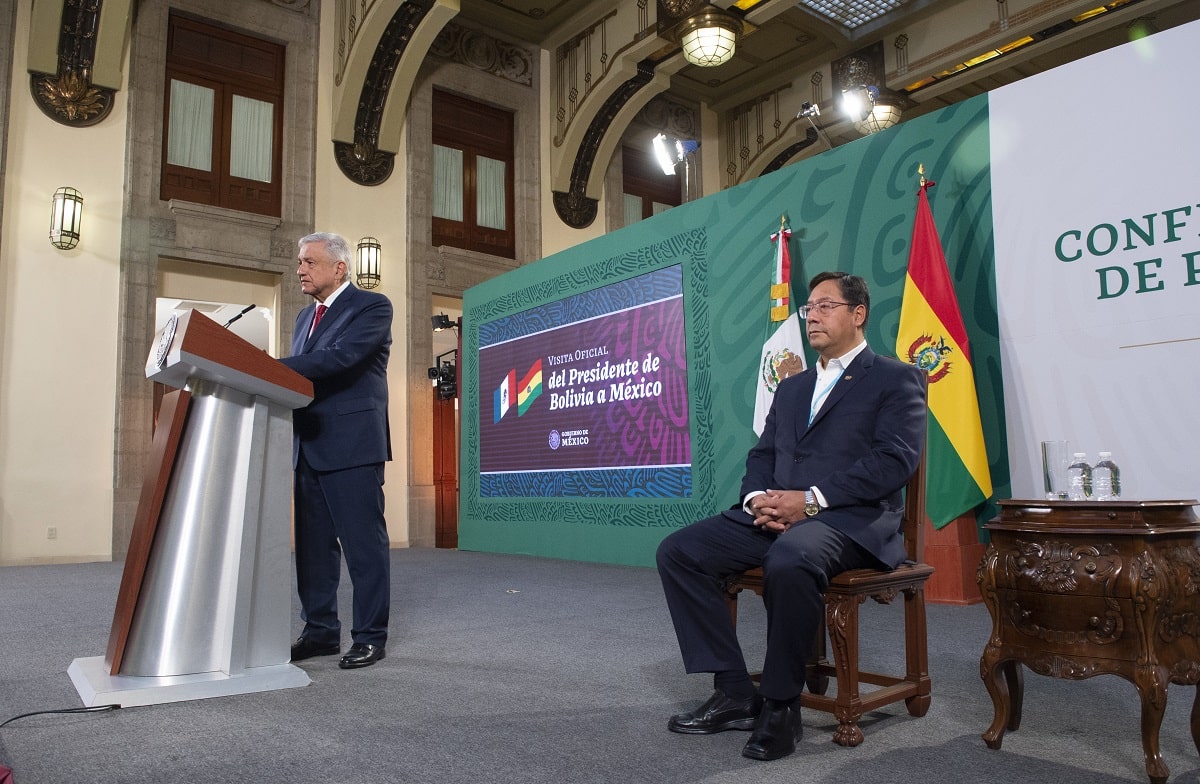 Recibe AMLO al presidente de Bolivia en Palacio Nacional