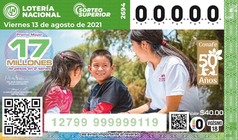 Celebra el Conafe su 50 Aniversario con billete conmemorativo de la Lotería Nacional y Sorteo Superior