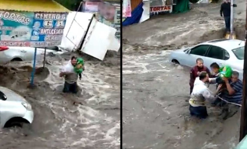 Rescatan a bebé atrapado durante las inundaciones en Ecatepec, Edomex