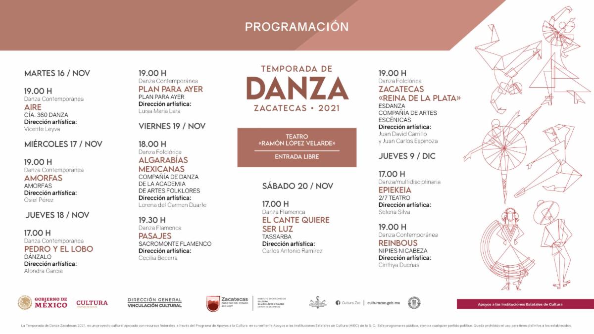 Programa Gobierno de Zacatecas Temporada de Danza 2021 zacatecas.gob.mx