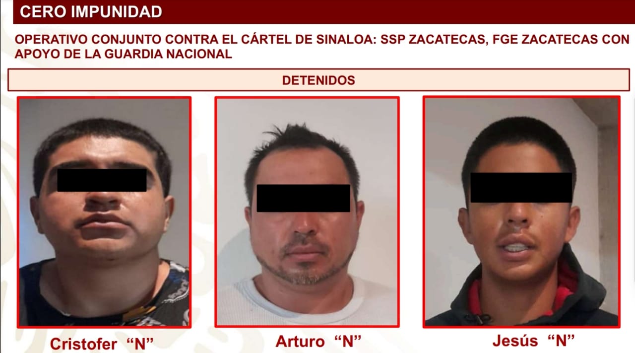 Revelan captura de tres líderes delincuenciales en Guadalupe, Zacatecas, esto durante la conferencia matutina de AMLO en Palacio Nacional.