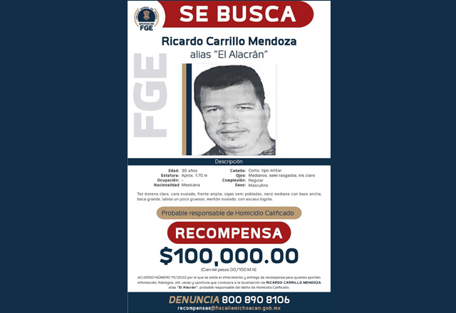 Ofrecen recompensa por ‘El Alacrán’, presunto asesino del alcalde de Aguililla