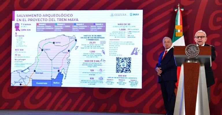 Tren Maya tiene plan para el rescate de sitios arqueológicos: AMLO