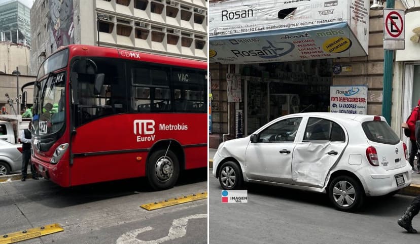 Unidad de Metrobús choca con auto particular en Balderas