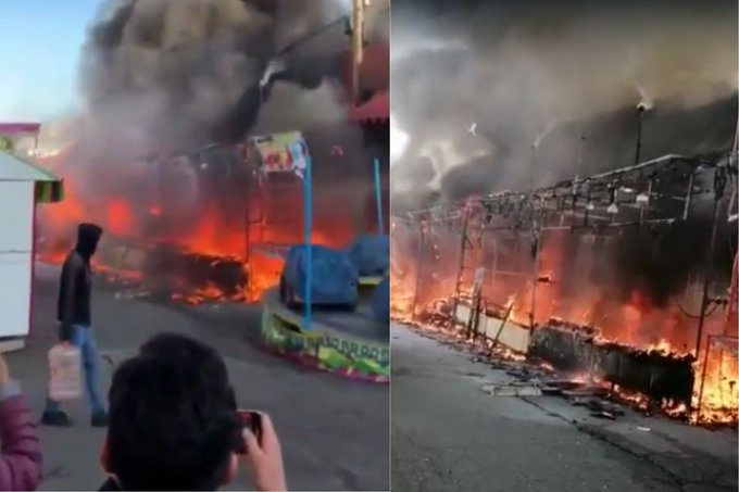 Se incendia Feria de ‘Los Angelitos’ en Tulancingo, Hidalgo