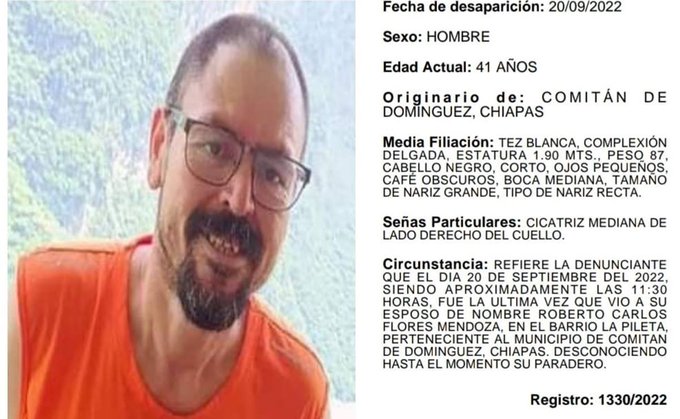 El periodista Roberto Carlos Flores Mendoza desaparece en Chiapas