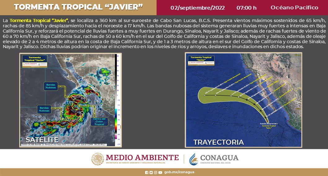 Se forma la tormenta tropical ‘Javier’ frente a costas de BCS