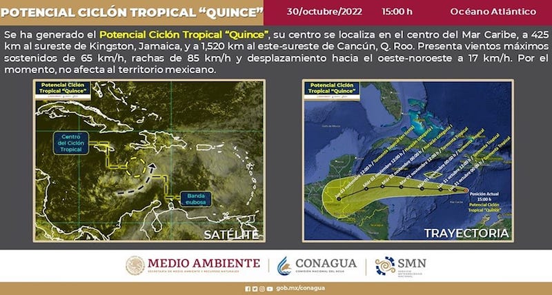 Emiten alerta azul por acercamiento de ciclón al sur de Quintana Roo