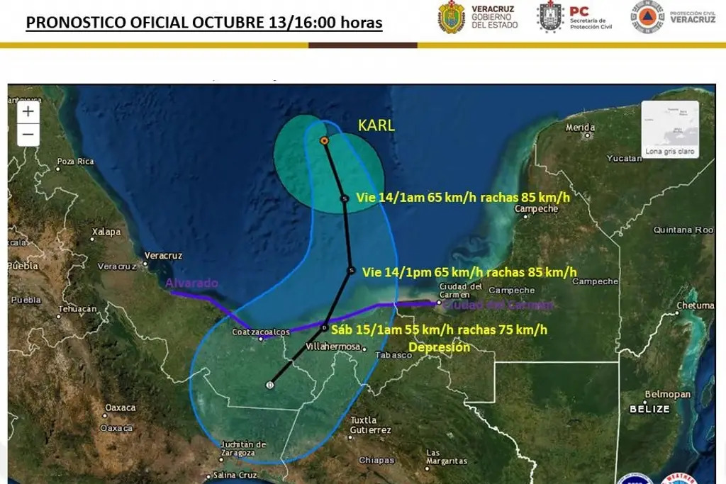 Abren refugios temporales en Veracruz ante la llegada de 'Karl'