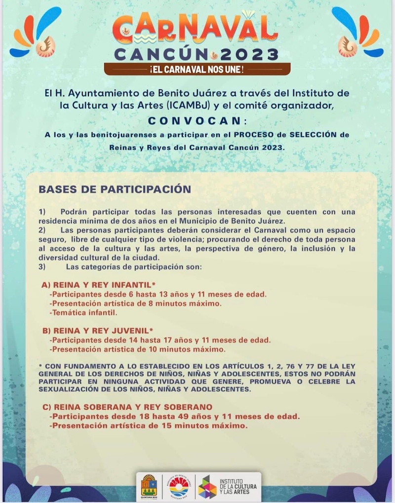Invita gobierno de Benito Juárez a registro de candidatos para reyes y reinas del Carnaval Cancún 2023