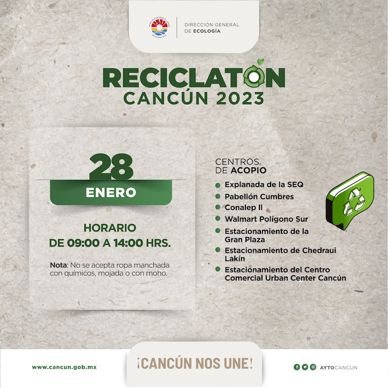 Invita gobierno de Benito Juárez a participar en segunda jornada de “Reciclatón Cancún 2023”
