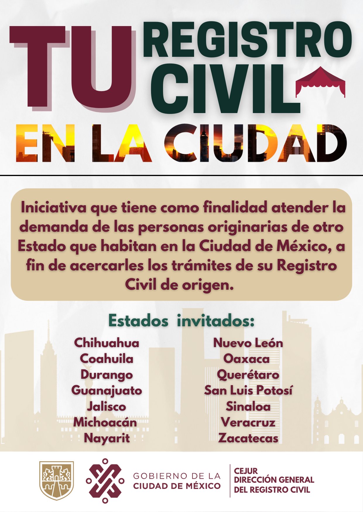 Comienza la jornada “Tu Registro Civil en la Ciudad” con módulos de 14 entidades federativas en la CDMX