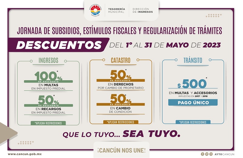 “Jornada de subsidios fiscales” continuará este mayo en Cancún