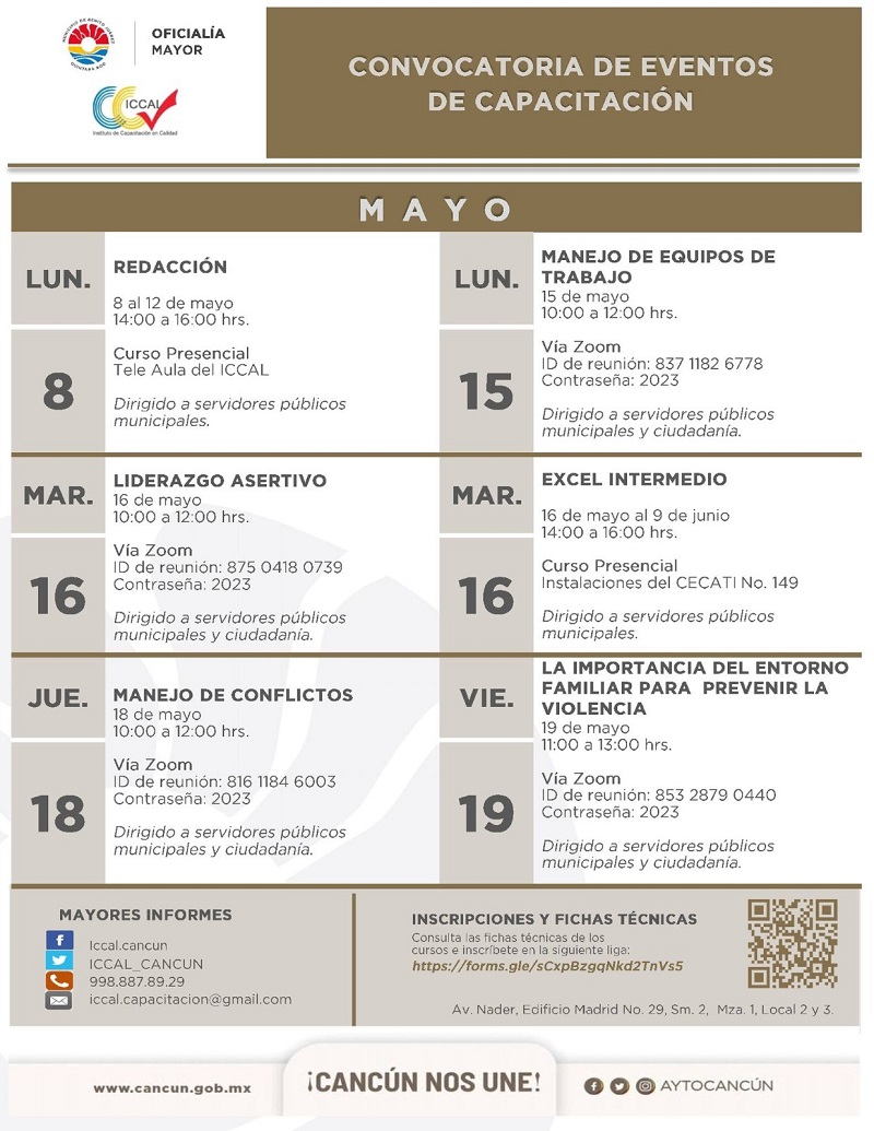 Invita gobierno de Benito Juárez a primera parte de cursos de capacitación en mayo