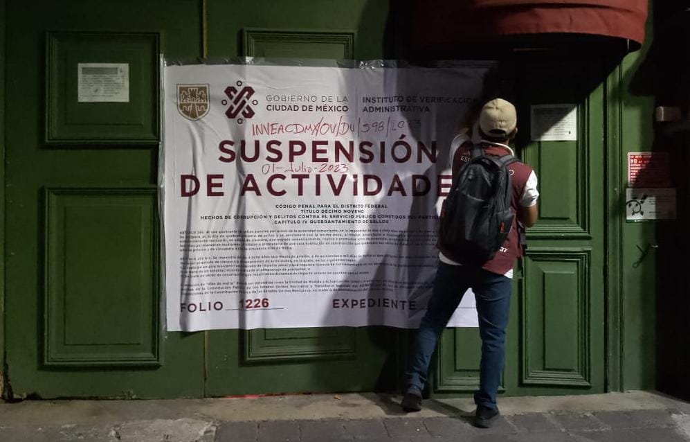 Suspende INVEA tres establecimientos en la Alcaldía Cuauhtémoc