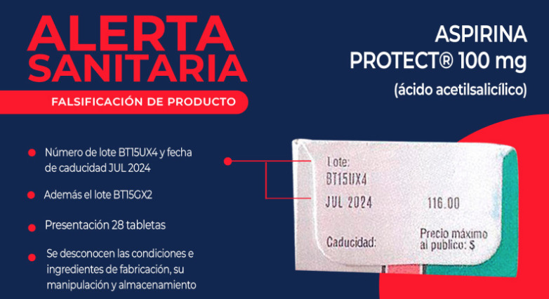 Cofepris alerta a la población por la venta de Aspirina Protec falsa