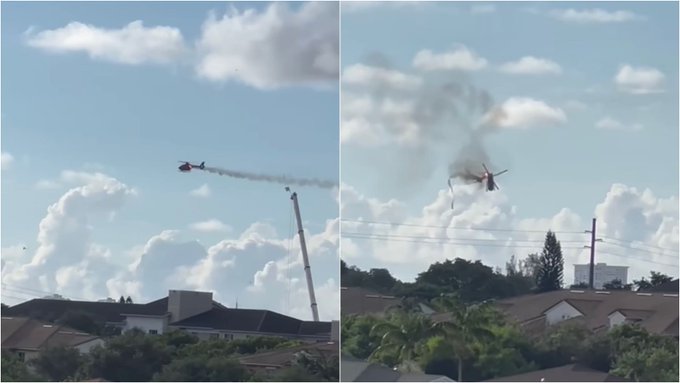 Helicóptero se parte en dos y cae sobre edificio en Florida