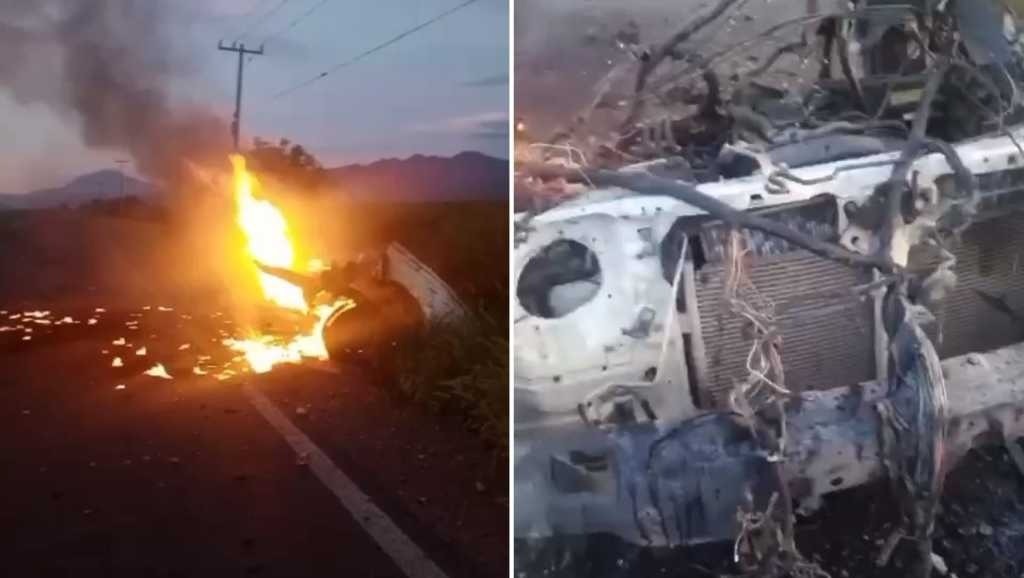 Incendian camión de jornaleros de limón en Apatzingán, Michoacán