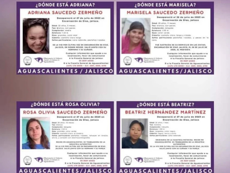 Reportan la desaparición de cuatro mujeres en Encarnación de Díaz, Jalisco