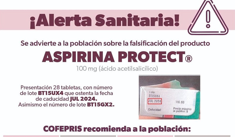 COFEPRIS advierte sobre la falsificación de Aspirina PROTECT