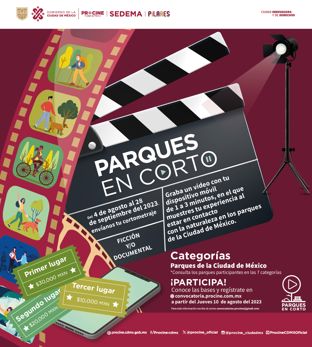 Invitan Sedema y PROCINECDMX a participar en el concurso “Parques en Corto”