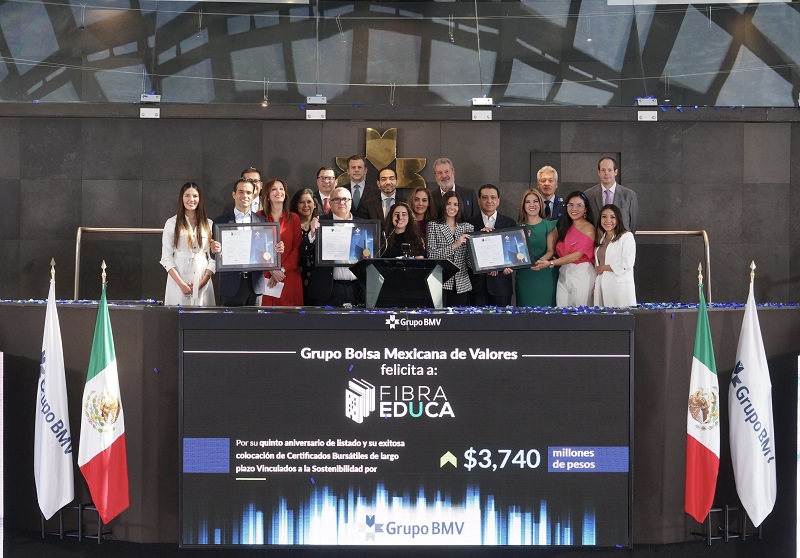 Fibra EDUCA celebra debut en el mercado de bonos temáticos y 5º aniversario en la Bolsa Mexicana de Valores