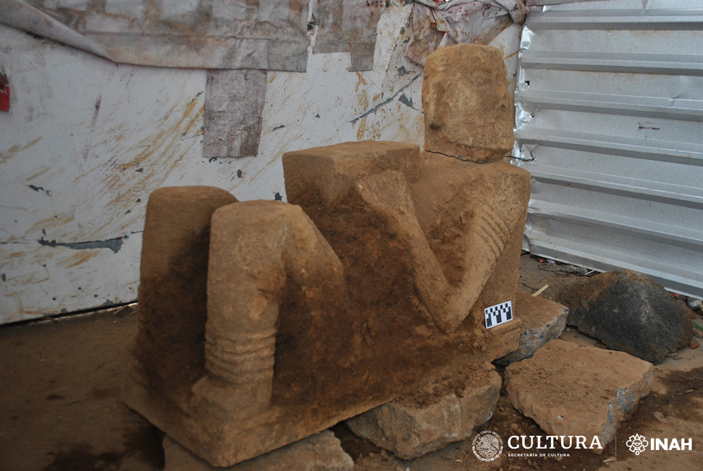 INAH localiza escultura de Chac Mool en Pátzcuaro, Michoacán