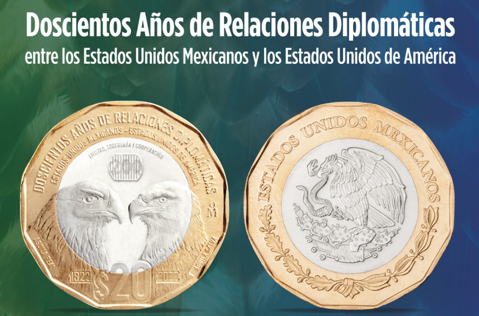 Lanzan moneda de 20 pesos para conmemorar la relación México-EU