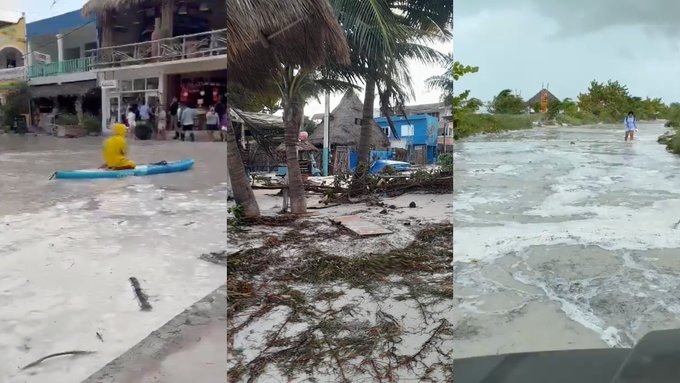 Frente Frío 32 provoca inundaciones en Holbox, Quintana Roo