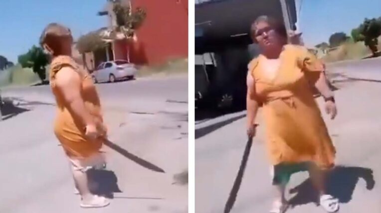 Mujer amenaza con un machete a trabajadores de la CFE, pero ella misma se lesiona